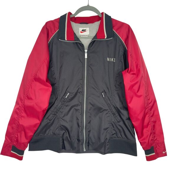 VTG Nike Track Jacket Youth Large (12-14) Black Red Windbreaker Full ZIp Lined - Picture 1 of 15